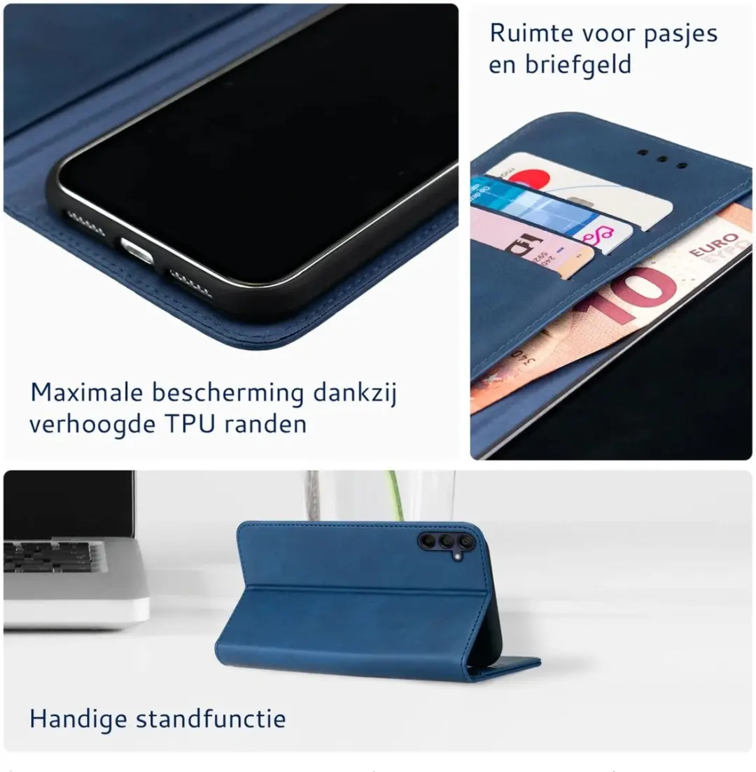 Rosso Element Book Case Wallet Samsung Galaxy A15 - 3 Pasjes - Blauw