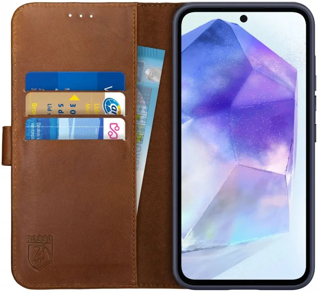 Rosso Deluxe Echt Leer Book Case Hoesje Geschikt voor Samsung Galaxy A55