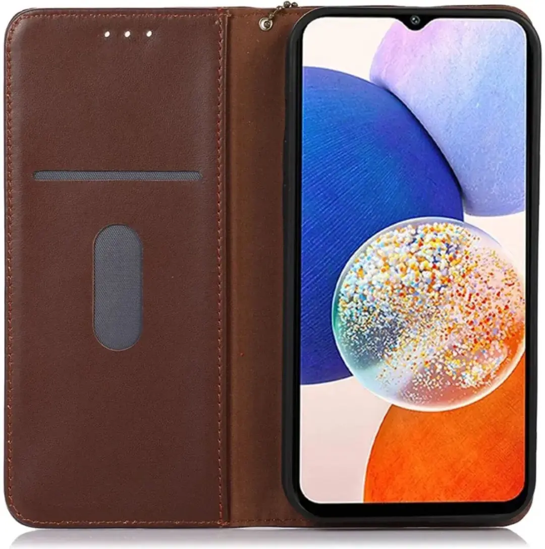 KHAZNEH Hoesje RFID Book Case Leer Bruin Geschikt voor Samsung Galaxy S24 Ultra