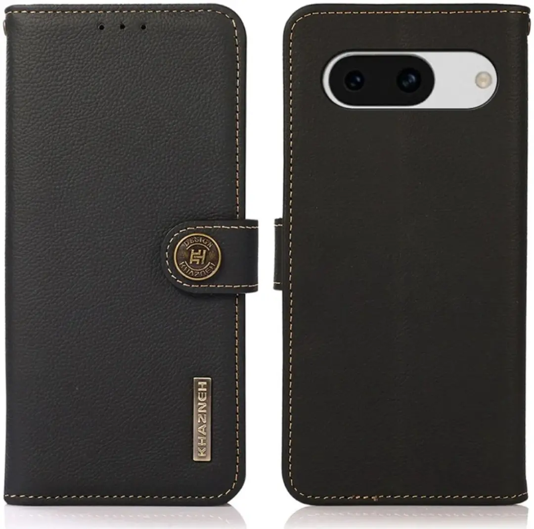 Khazneh Hoesje Pixel 8a - Echt Leer - 3 Pasjes - Zwart
