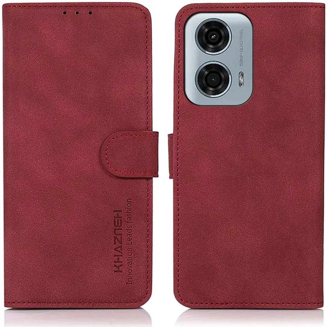 Khazneh Retro Wallet Hoesje Moto G04/G24 - Rood