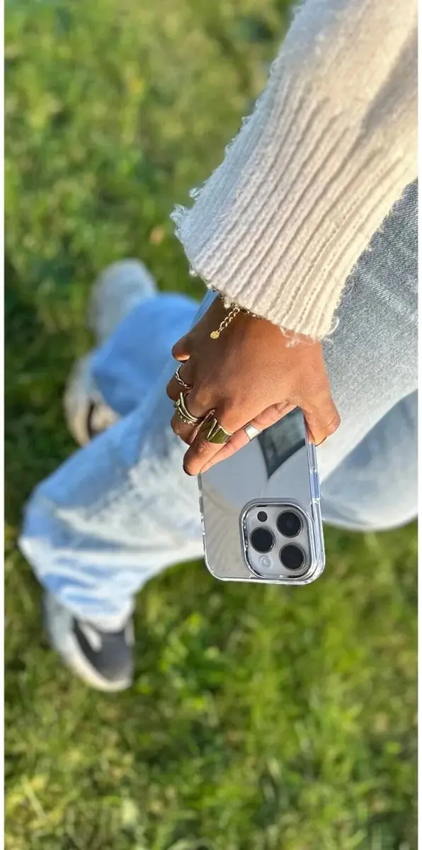 HappyCase Hoesje iPhone 15 Spiegelprint - Wit/Transparant