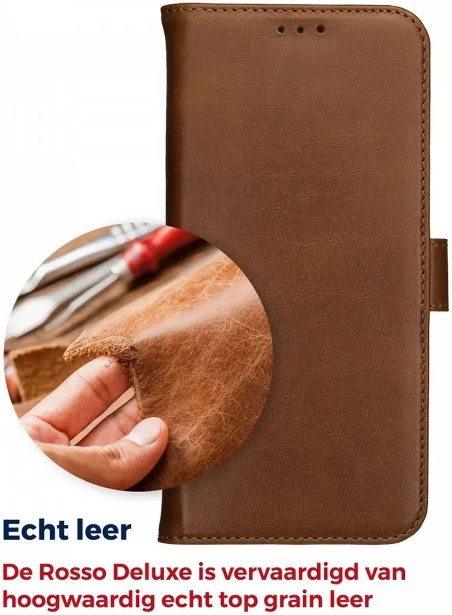 Rosso Deluxe Echt Leer Hoesje 193586 - iPhone 16 Pro Max - 3 Pasjes - Bruin