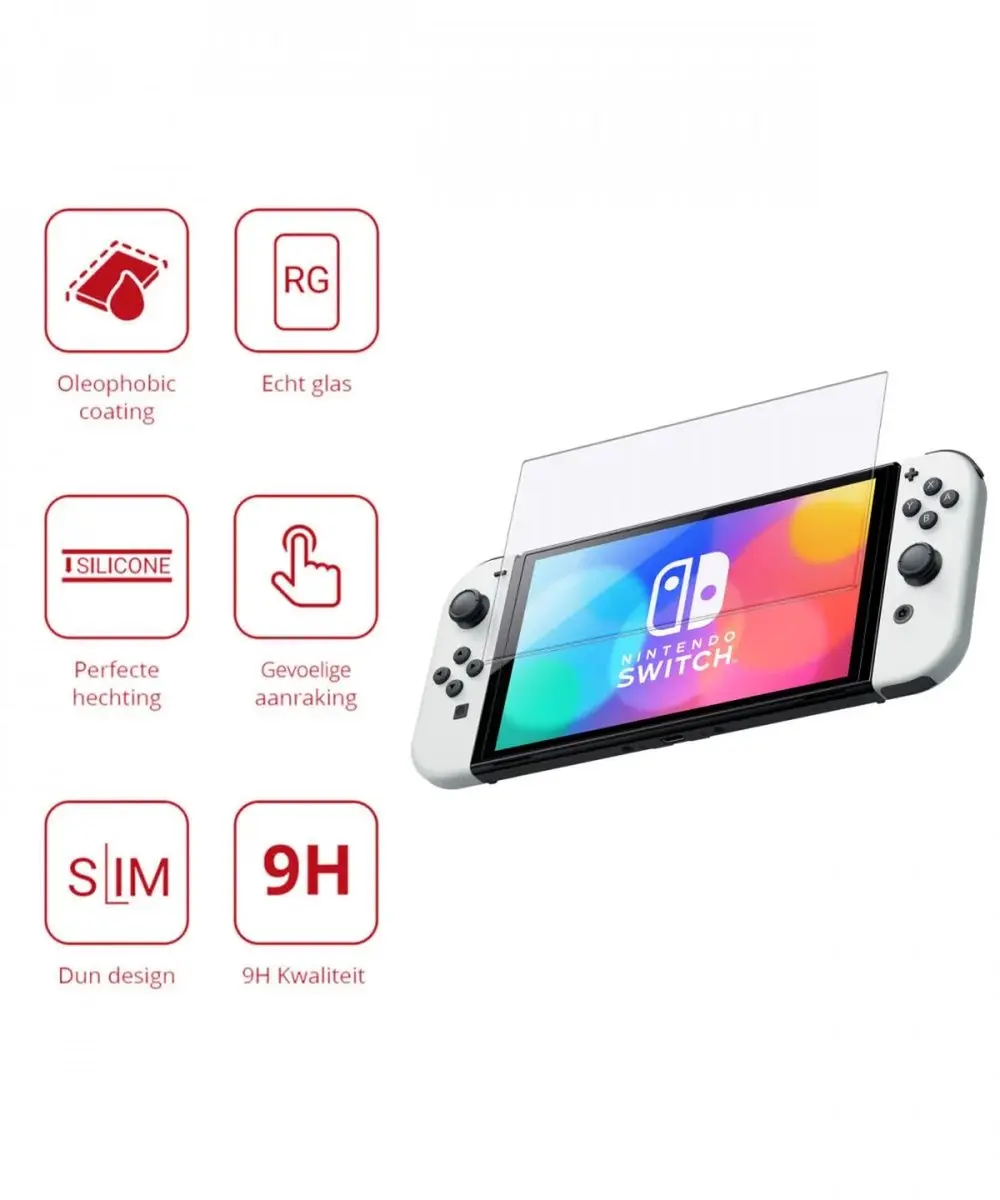 Rosso 197741 Screen Protector Nintendo Switch OLED - 9H Glas - Transparant/Wit
