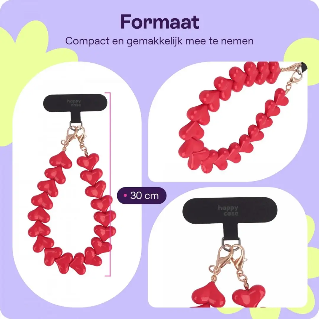 HappyCase Mykonos Hartjes Armband - 30cm - Rood