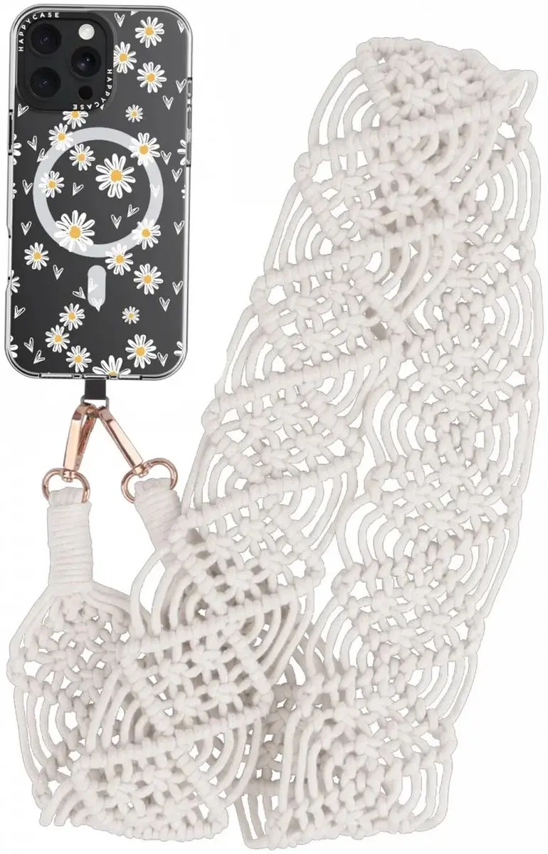 HappyCase Ibiza Universeel Stoffen Crossbody Telefoonkoord (120CM) Wit