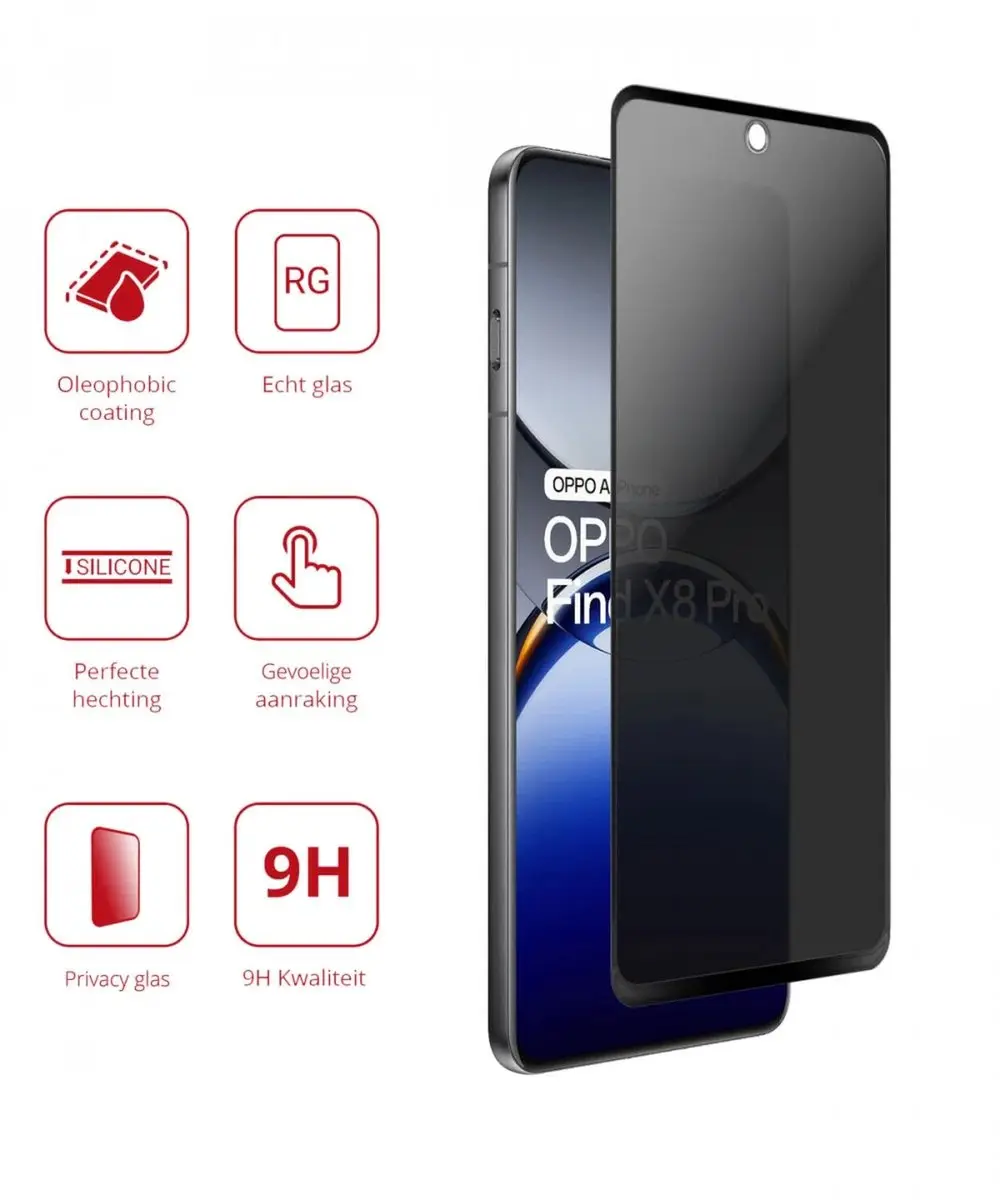 Rosso Privacy Screen Protector Oppo Find X8 Pro - 9H Glas - Case Friendly