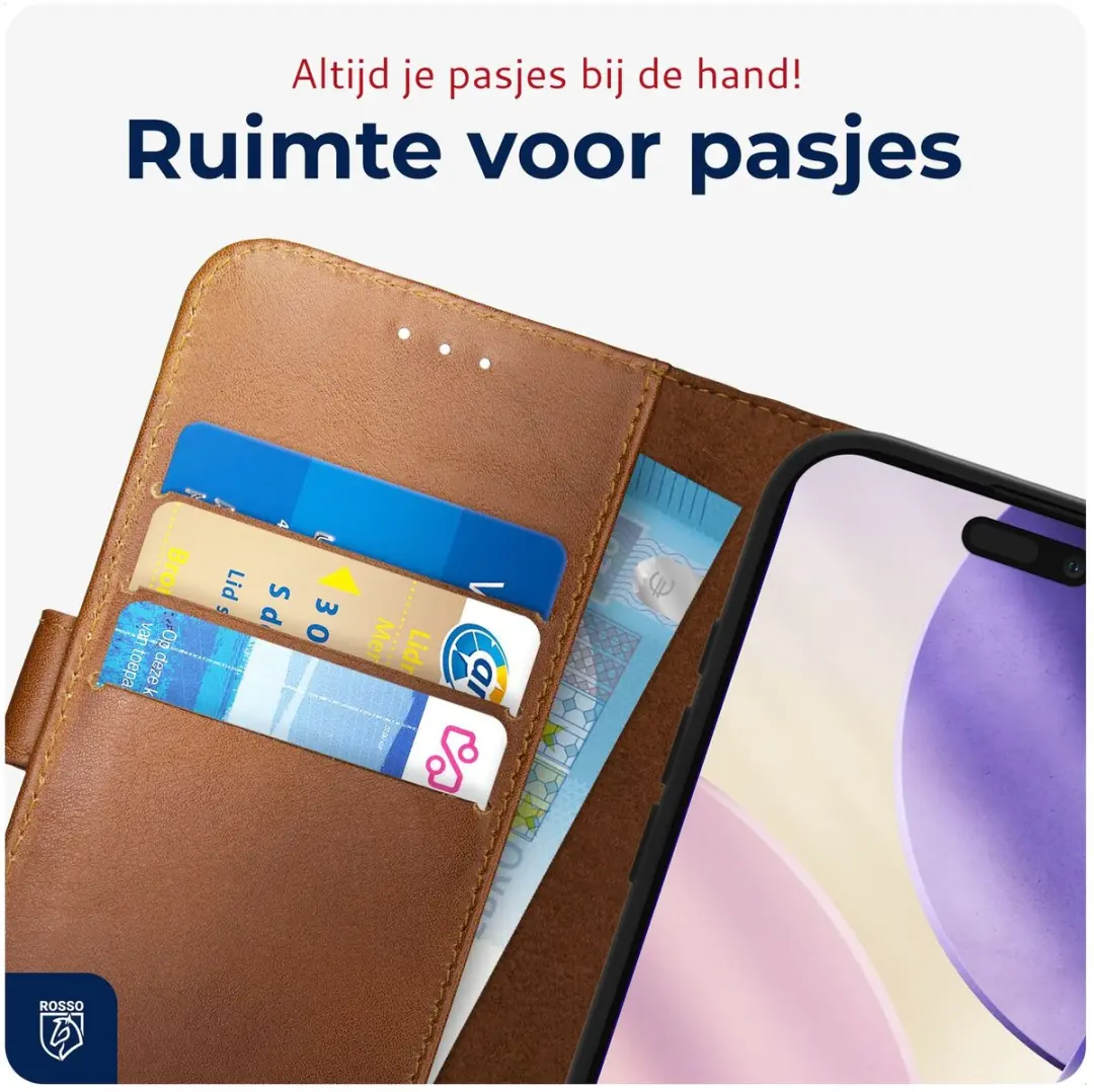 Rosso Deluxe Echt Leer Hoesje 218685 - iPhone 17 Pro Max - 3 Pasjes - Bruin