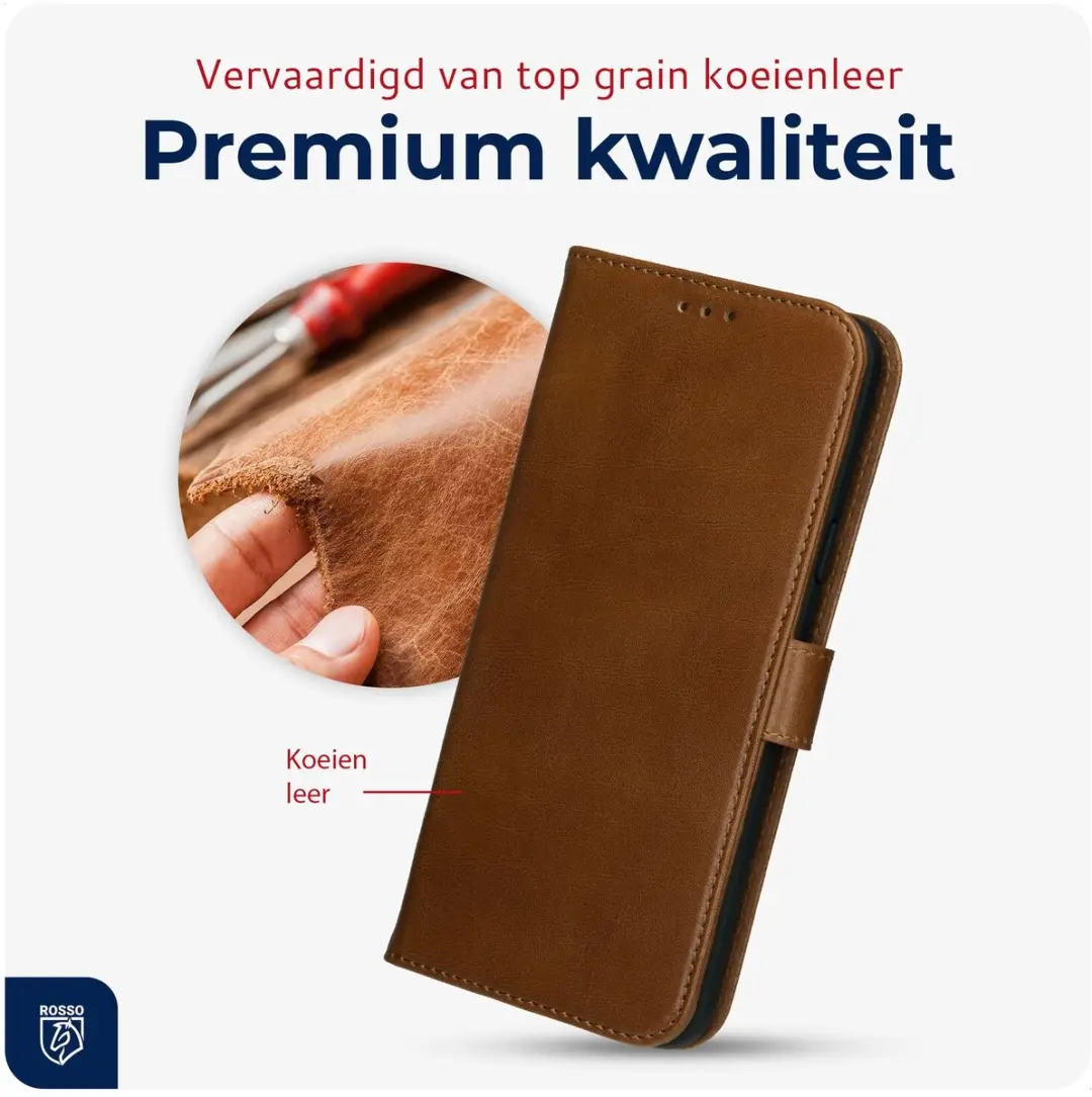 Rosso Deluxe Echt Leer Hoesje 218685 - iPhone 17 Pro Max - 3 Pasjes - Bruin