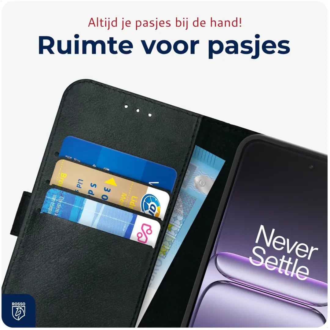 Rosso Deluxe Echt Leer Hoesje OnePlus Nord 5 - 3 Pasjes - Zwart