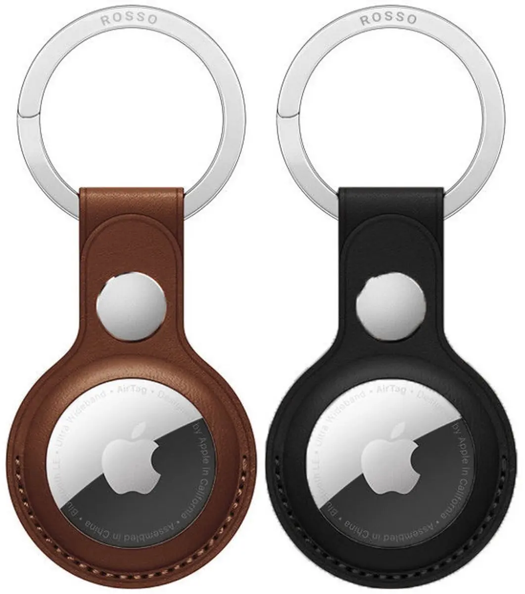 2-Pack Rosso Deluxe Sleutelhanger Echt Leer Hoesje Geschikt voor Apple AirTag
