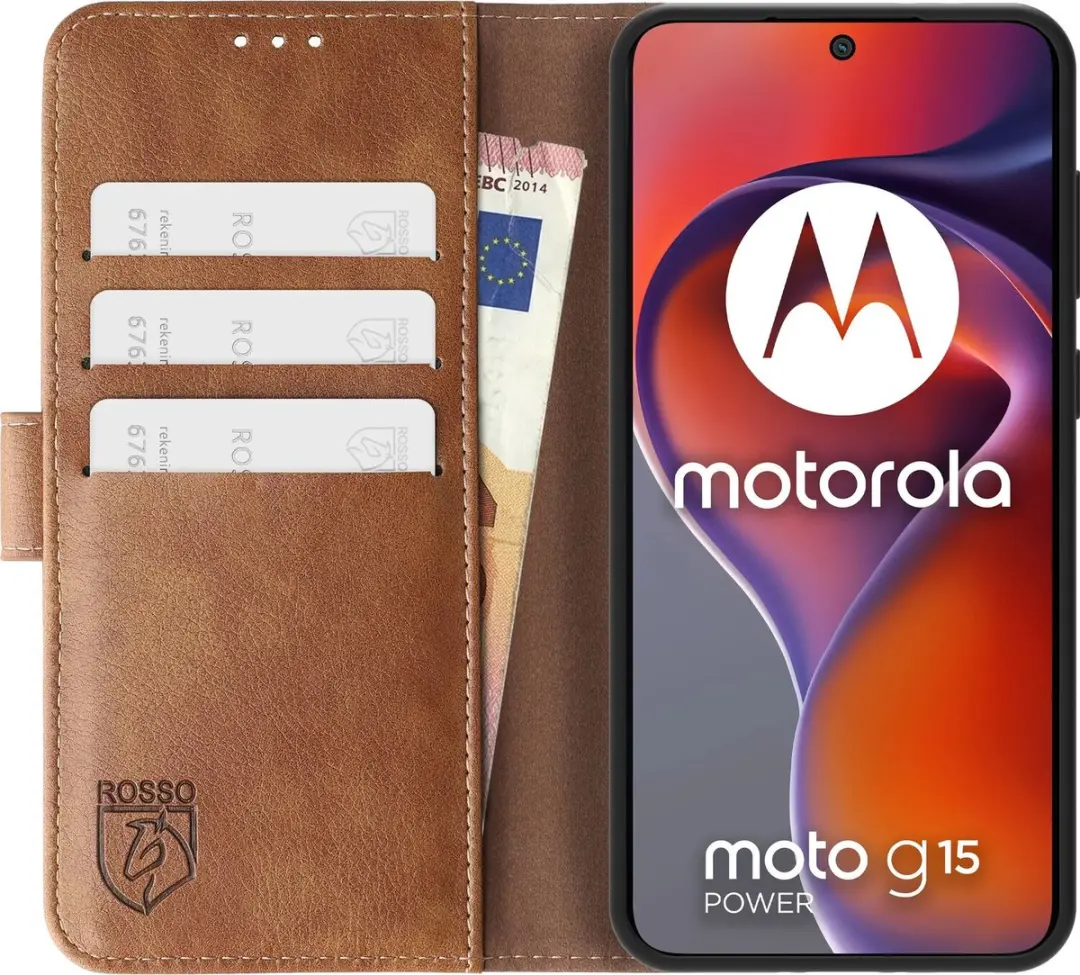 Rosso Element Wallet Book Case Moto G15 Power - 3 Pasjes - Bruin