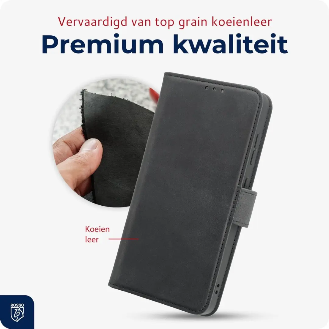 Rosso Deluxe Echt Leer Hoesje Samsung Galaxy S26 - 3 Pasjes - Zwart