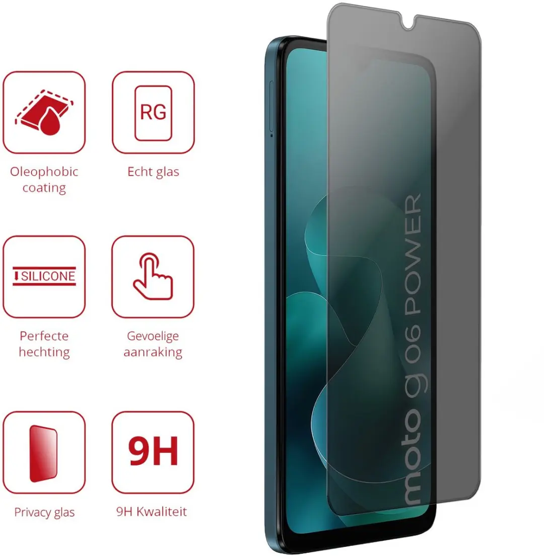 Rosso Privacy Screen Protector Motorola Moto G06 Power - 9H Glas - 1 Stuk