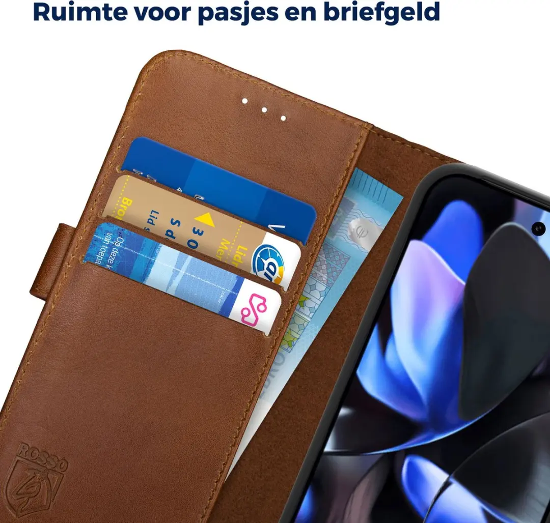 Rosso Deluxe Echt Leer Hoesje Google Pixel 10a - 3 Pasjes - Bruin