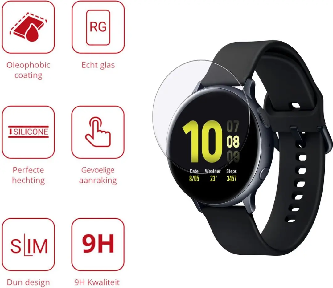 Rosso 9H Tempered Glass - Samsung Galaxy Watch Active 2 44mm - Transparant/Red