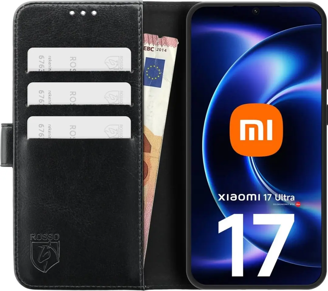 Rosso Element Wallet Book Case Xiaomi 17 Ultra - 3 Pasjes - Zwart