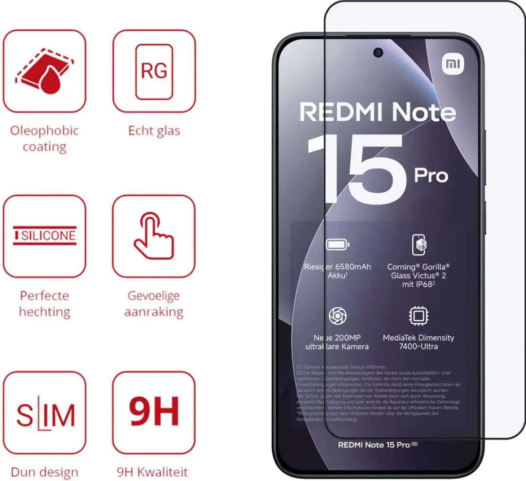 Rosso Screen Protector Xiaomi Redmi Note 15 Pro 4G - 9H Glas
