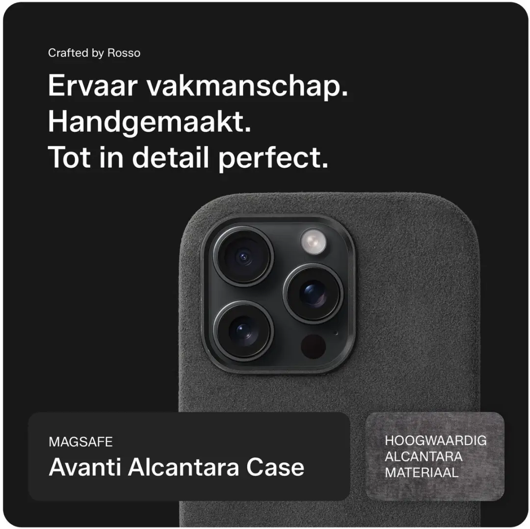 Rosso Avanti iPhone 14 Pro Hoesje - Grijs Alcantara - 3 Pasjes