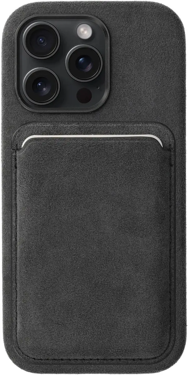 Rosso Avanti iPhone 14 Pro Hoesje - Grijs Alcantara - 3 Pasjes