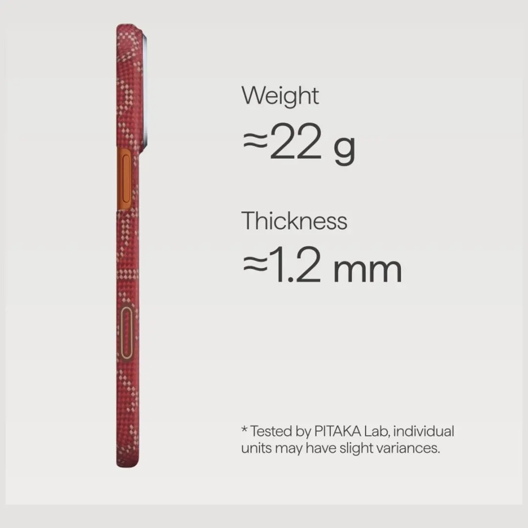 Pitaka Ultra Slim Hoesje iPhone 17 Pro Max KI1702PTKP - MagSafe - Aramidevezel - Rood - afbeelding 3 van 6