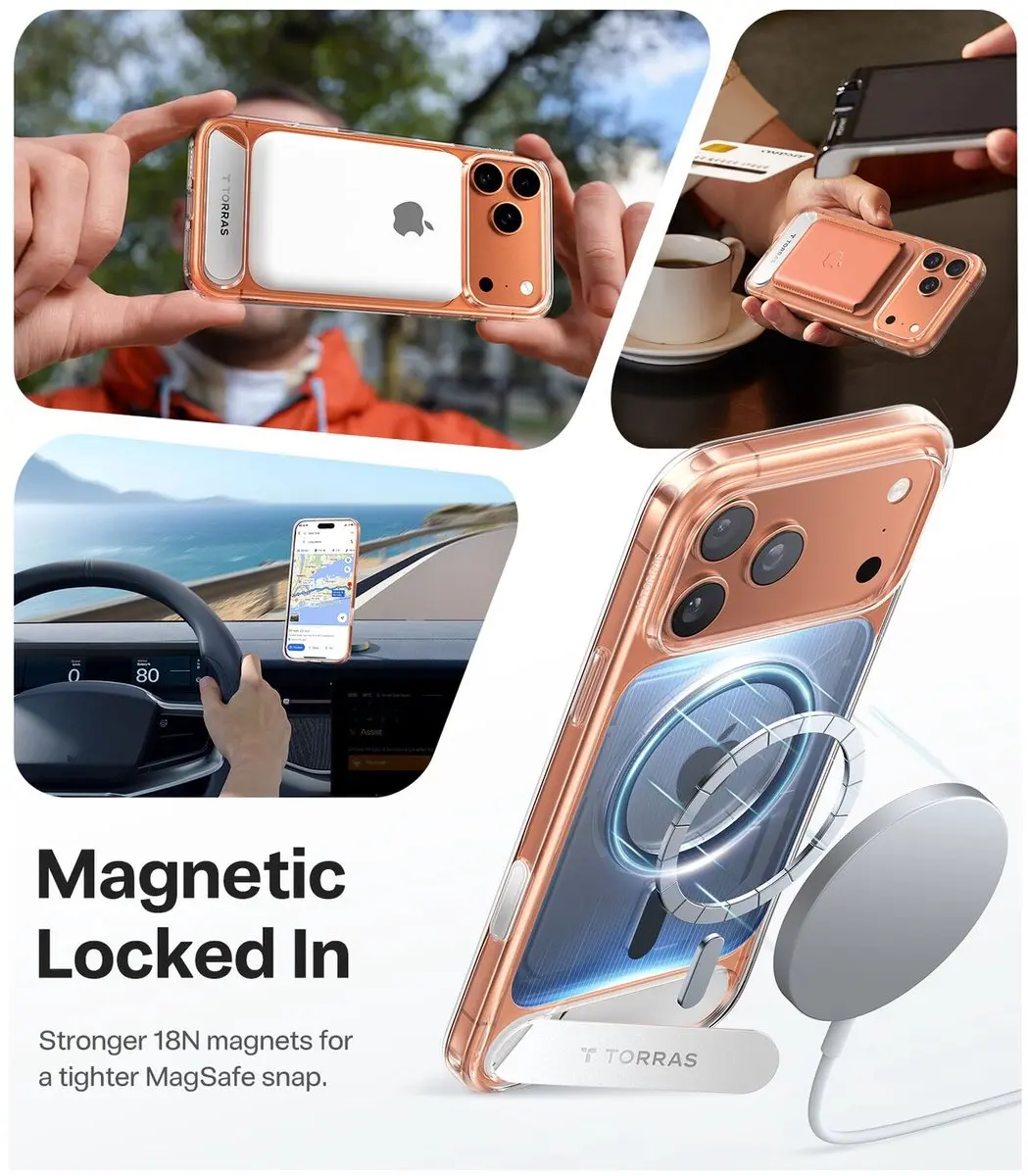 Torras UPro Pstand Hoesje iPhone 17 Pro Max - Transparant/Zwart - MagSafe - afbeelding 6 van 6