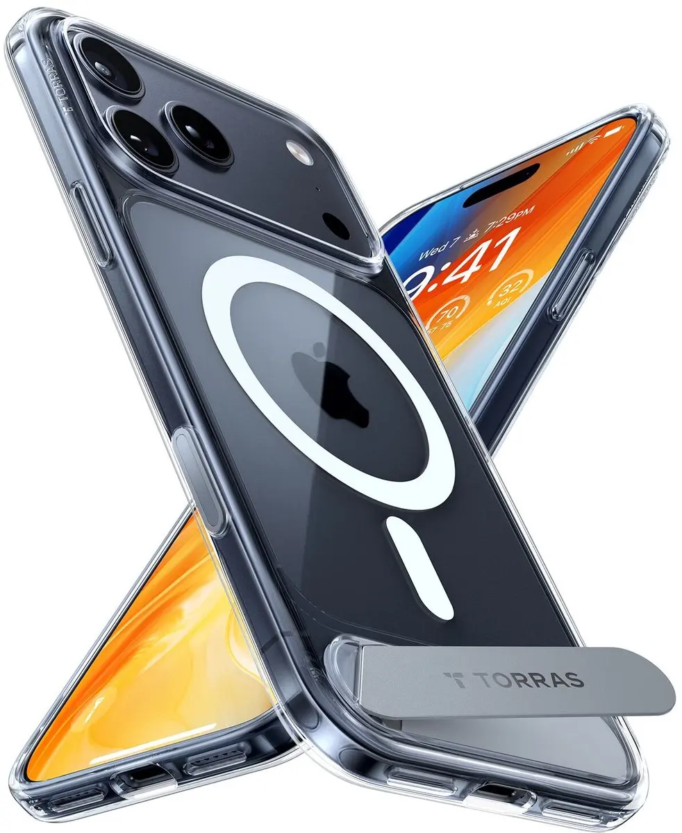 Torras UPro Pstand Hoesje iPhone 17 Pro Max - Transparant/Zwart - MagSafe