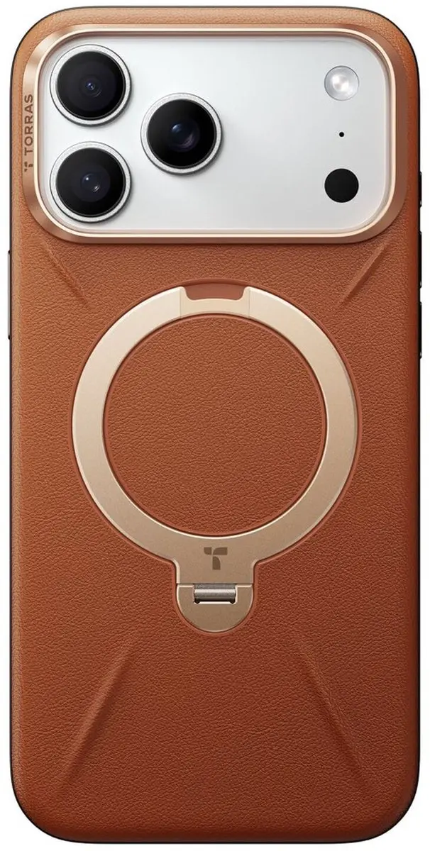 Torras Ostand Q Pro Leather Hoesje iPhone 17 Pro Max - MagSafe 360° Draaibaar - Bruin