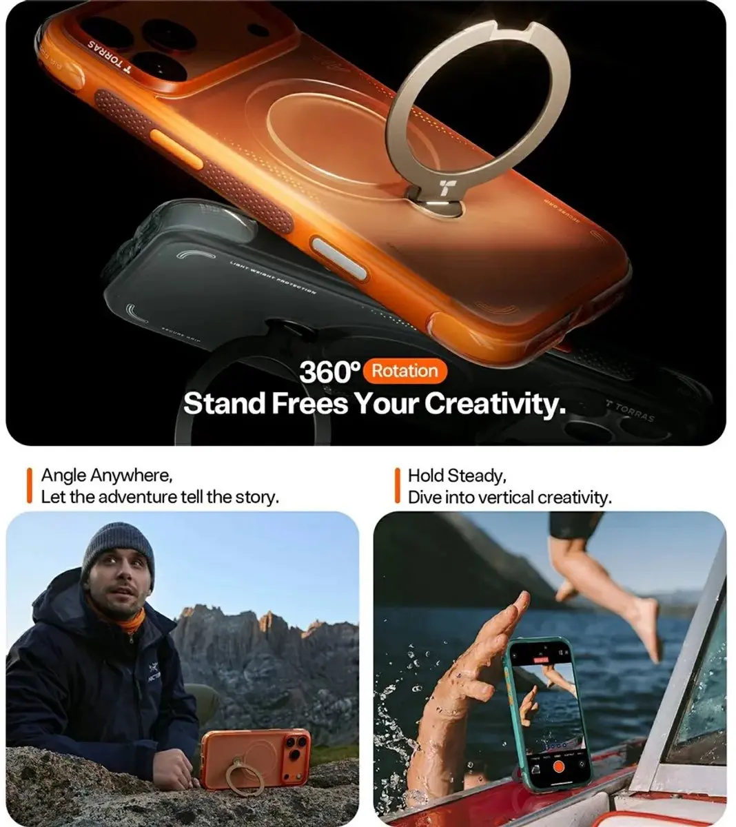 Torras Ostand Q3 Air Hoesje iPhone 17 Pro - Oranje