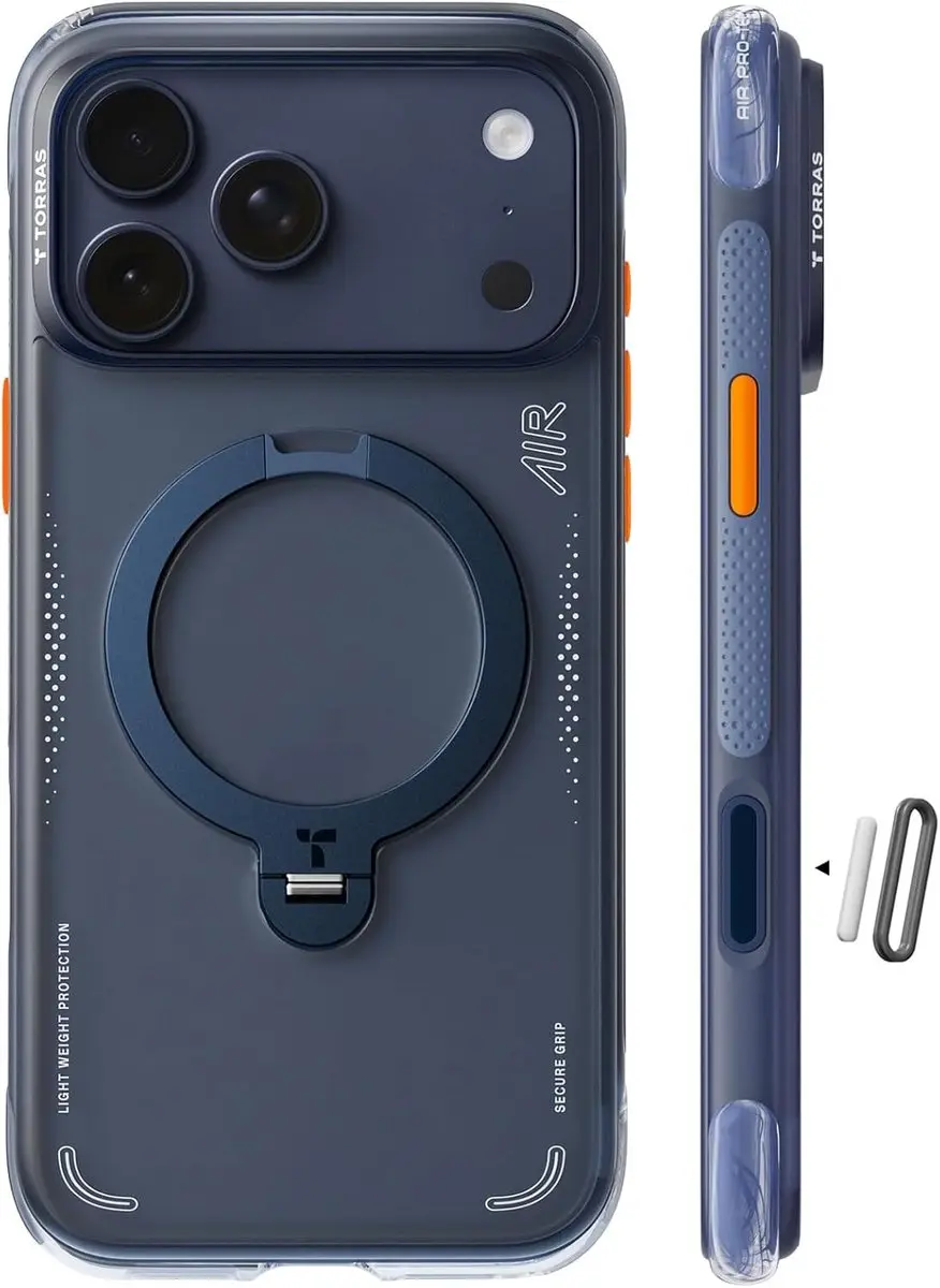 Torras Ostand Q3 Air Spin Hoesje iPhone 17 Pro - Blauw