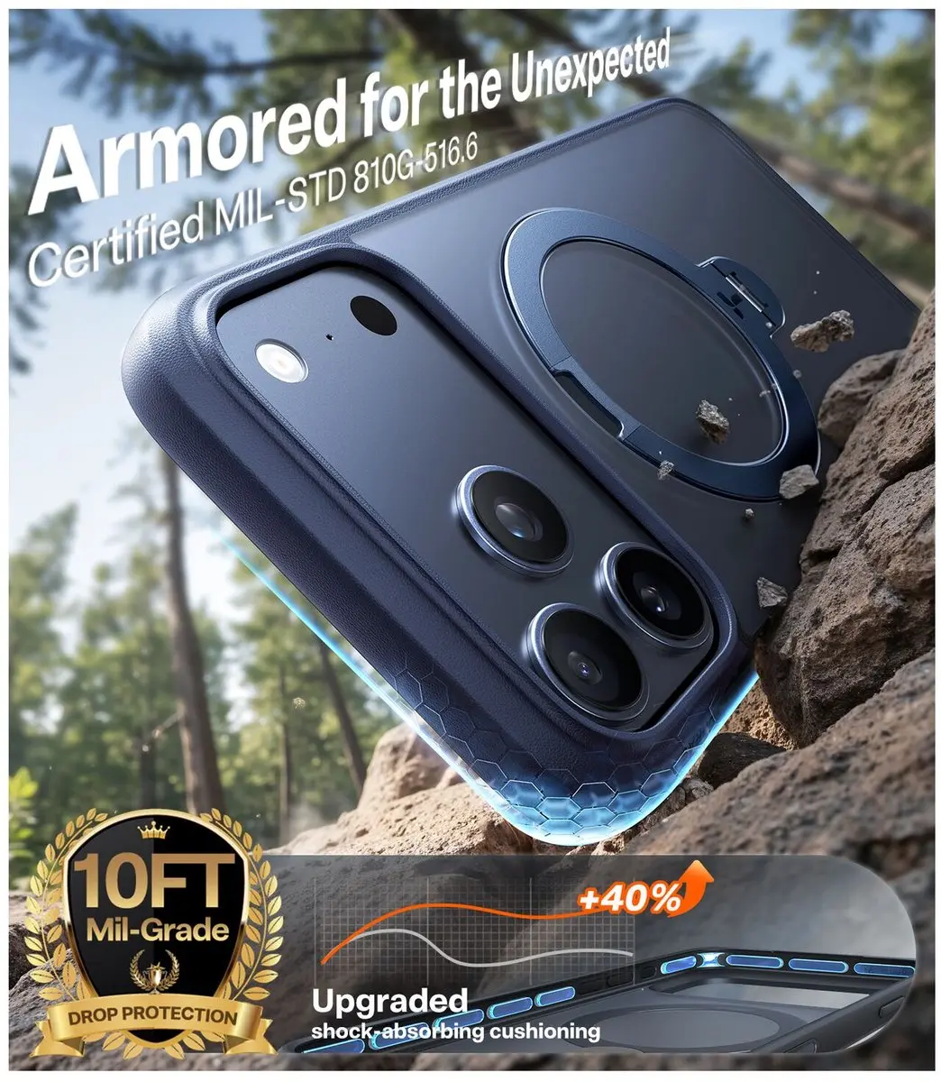 Torras UPro Ostand Spin Hoesje iPhone 17 Pro Max - Blauw
