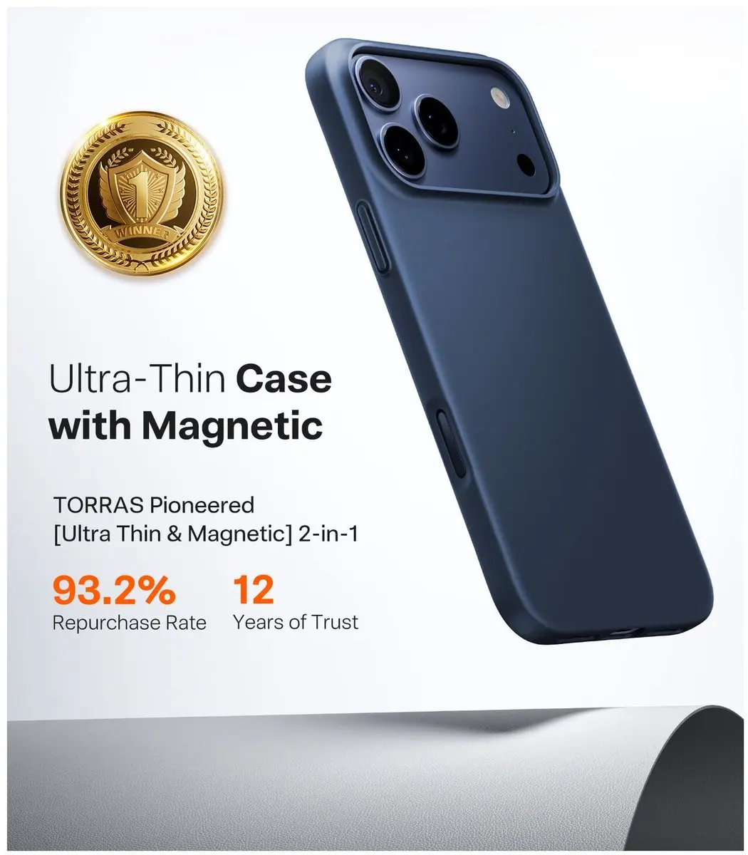Torras Slim Fit Mag Hoesje iPhone 17 Pro Max - Blauw