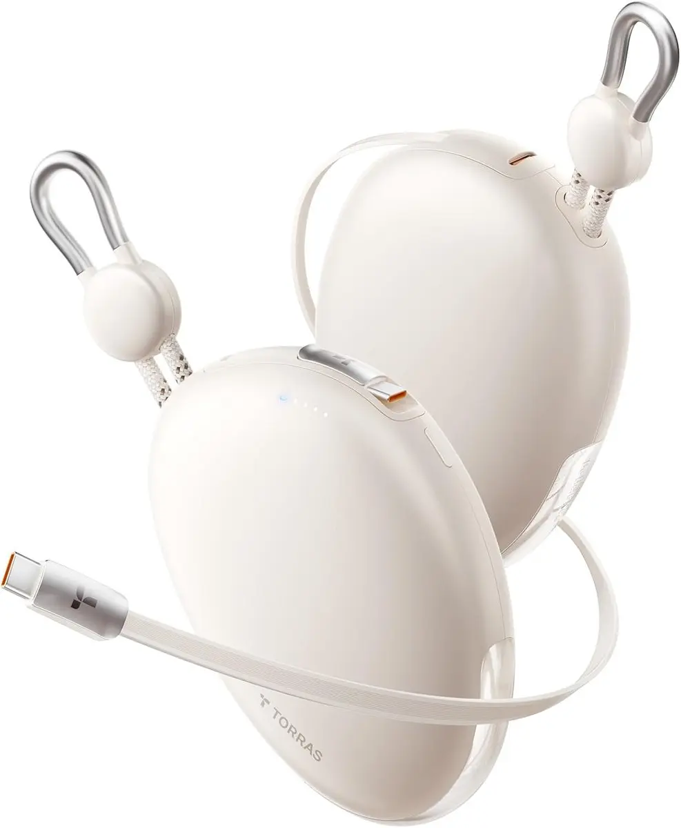 TORRAS FlexLine Pebble powerbank, 35W snel opladen, ingebouwde 69cm uitschuifbar