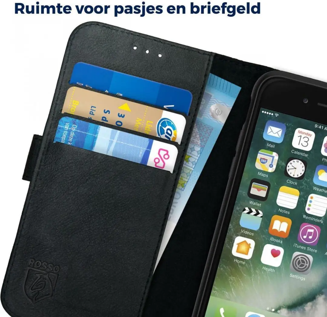 Rosso Deluxe Book Case iPhone 6/6S - 3 Pasjes - Zwart