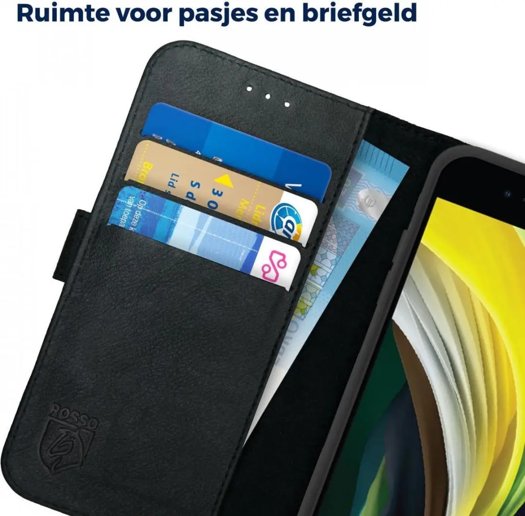 Rosso Deluxe iPhone 7/8 Hoesje Echt Leer - 3 Pasjes - Zwart - afbeelding 6 van 6