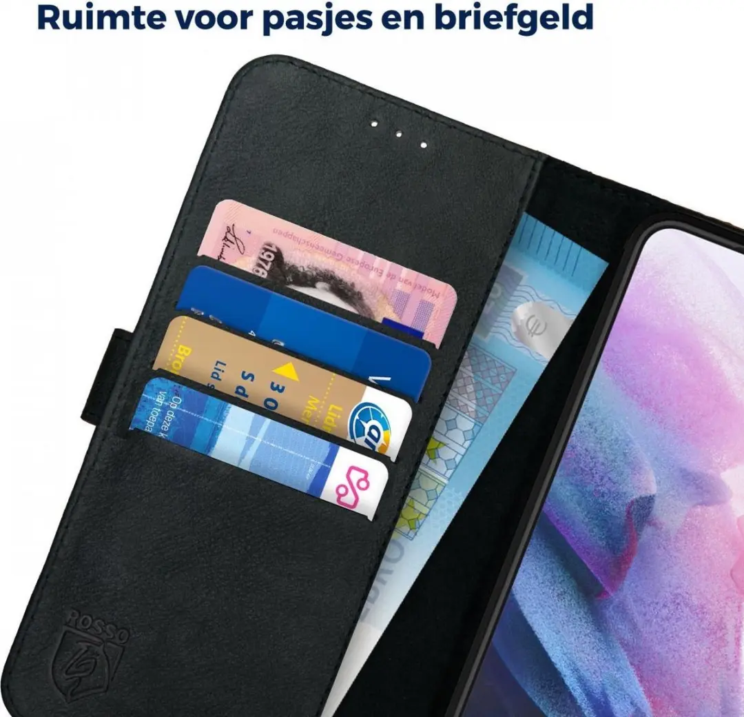 Rosso Deluxe Book Case Samsung Galaxy S21 Plus - 3 Pasjes - Zwart