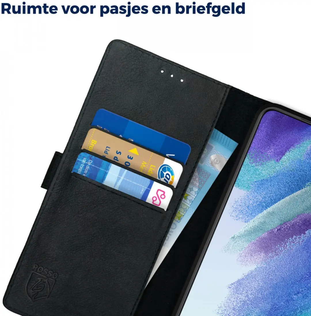 Rosso Deluxe Book Case Samsung Galaxy S21 FE - 3 Pasjes - Zwart - afbeelding 6 van 6