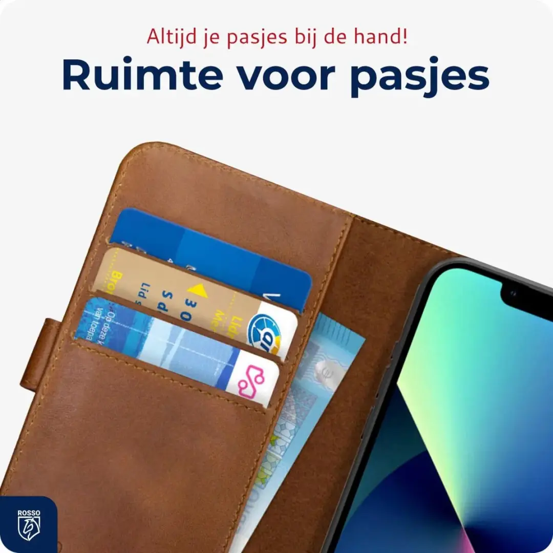 Rosso Deluxe Book Case iPhone 13 - 3 Pasjes Bruin