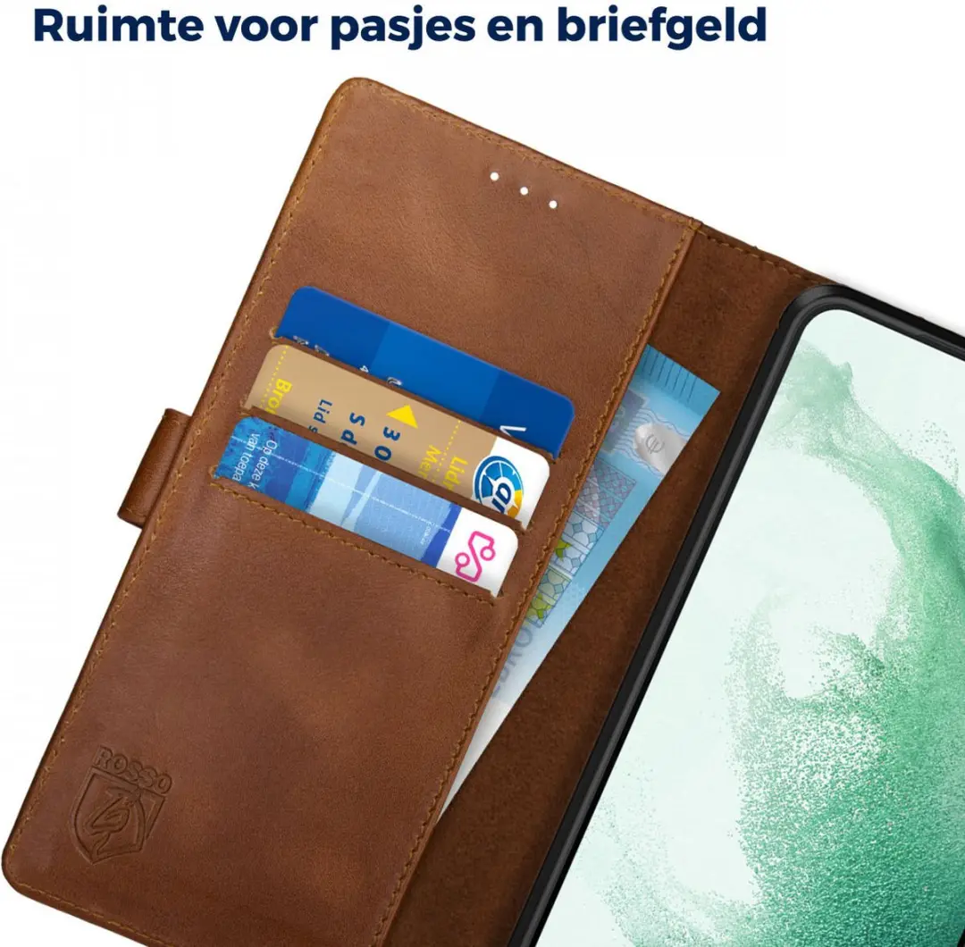 Rosso Deluxe Book Case Samsung Galaxy S22 Plus - 3 Pasjes Bruin - afbeelding 6 van 6