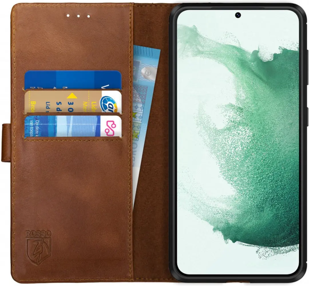 Rosso Deluxe Echt Leer Book Case Hoesje Geschikt voor Samsung Galaxy S22 Plus