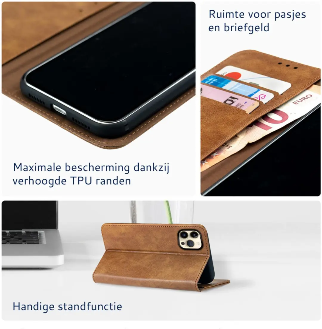 Rosso Element Book Case Wallet iPhone 14 Pro Max - 3 Pasjes - Bruin