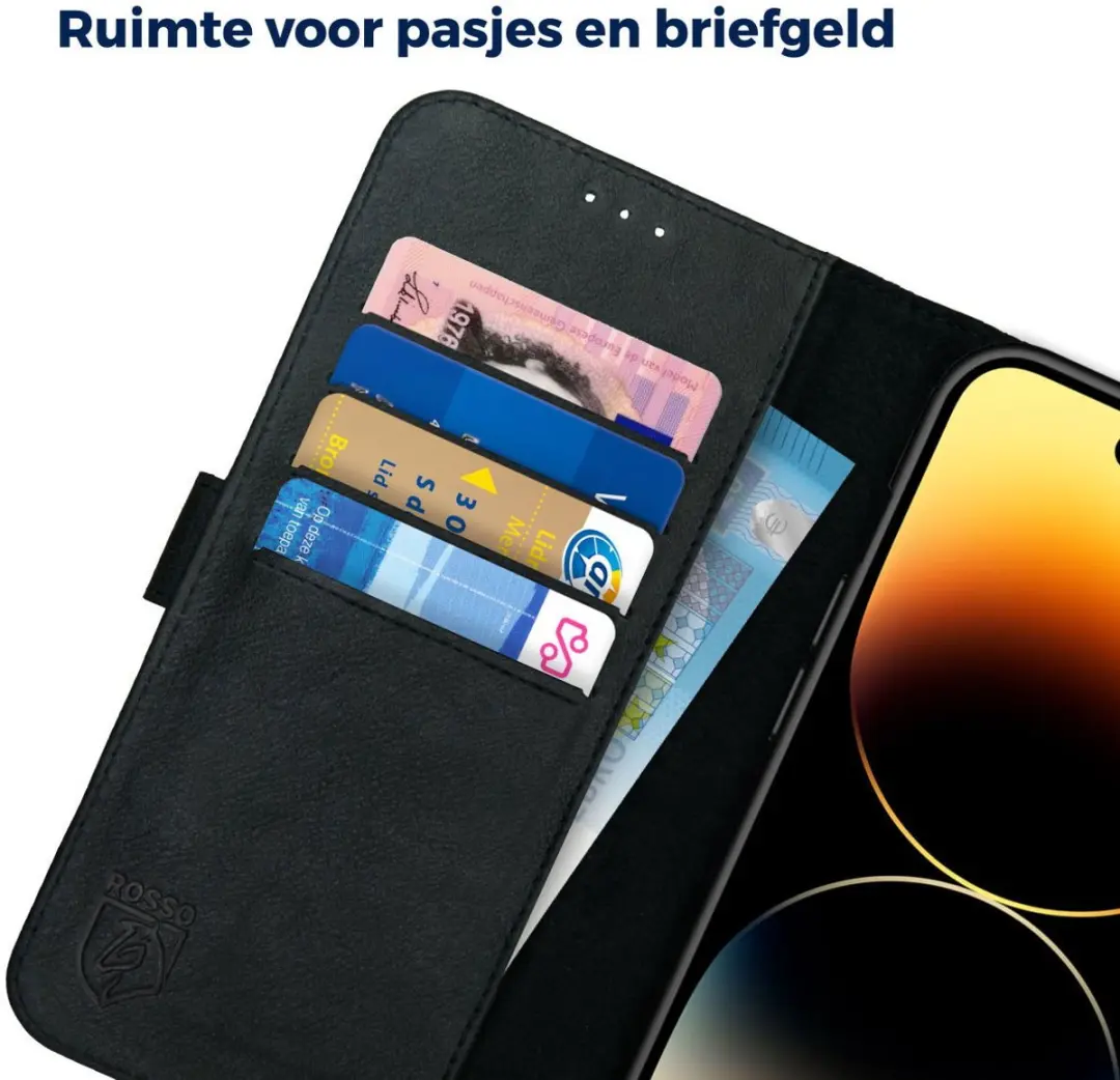Rosso Deluxe Book Case iPhone 14 Pro Max 139213 - 3 Pasjes - Zwart - afbeelding 6 van 6