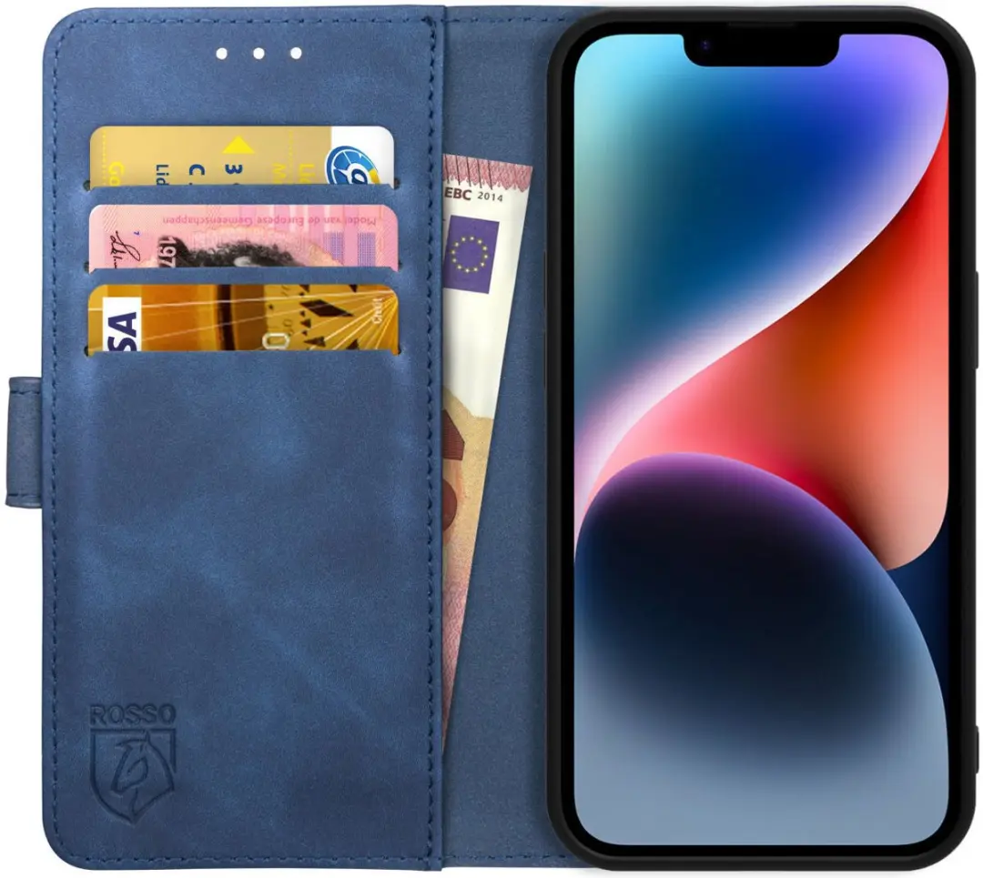 Rosso Element 2-in-1 Hoesje iPhone 14 - 3 Pasjes - Blauw