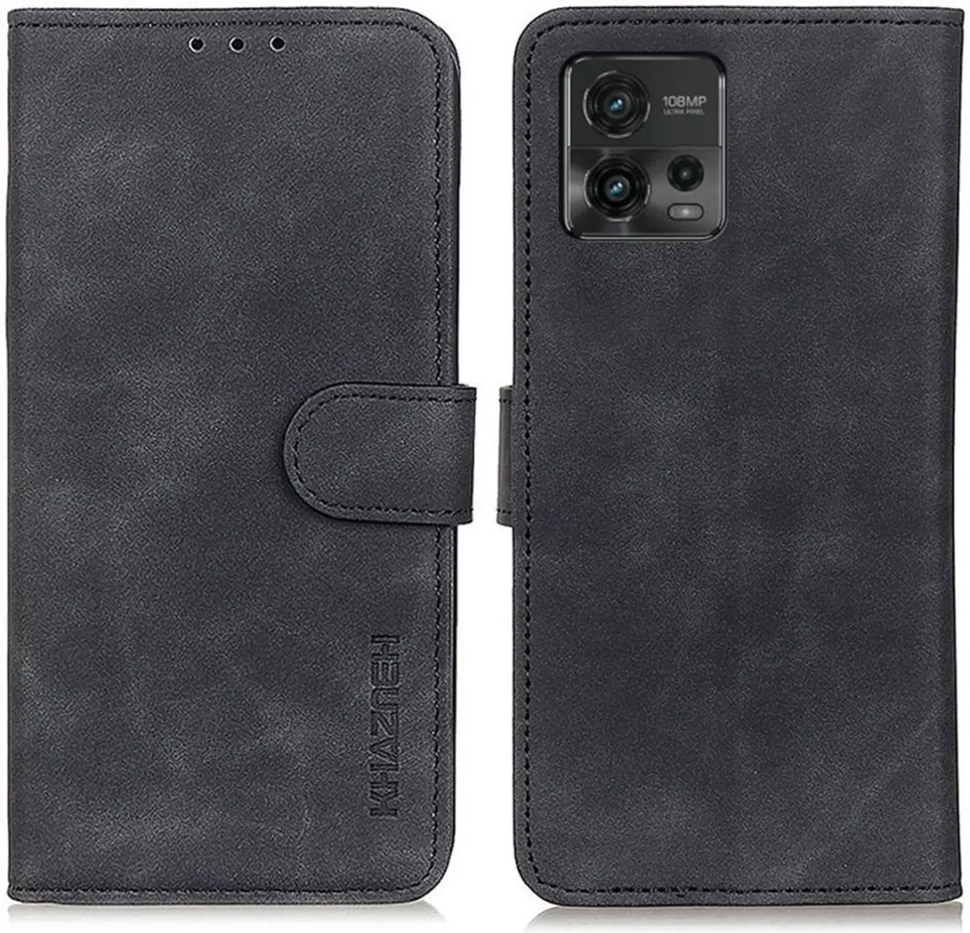 Khazneh Moto G72 Retro Wallet Hoesje - 2 Pasjes - Zwart