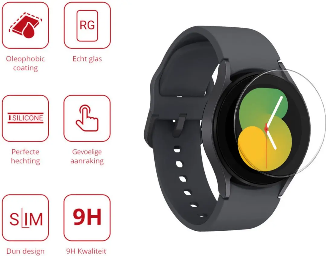 Rosso Tempered Glass Screen Protector Samsung Galaxy Watch 5 40mm - Transparant/Red