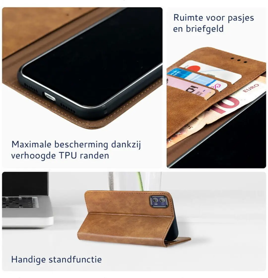 Rosso Element Book Case Wallet Moto G73 - 3 Pasjes - Bruin