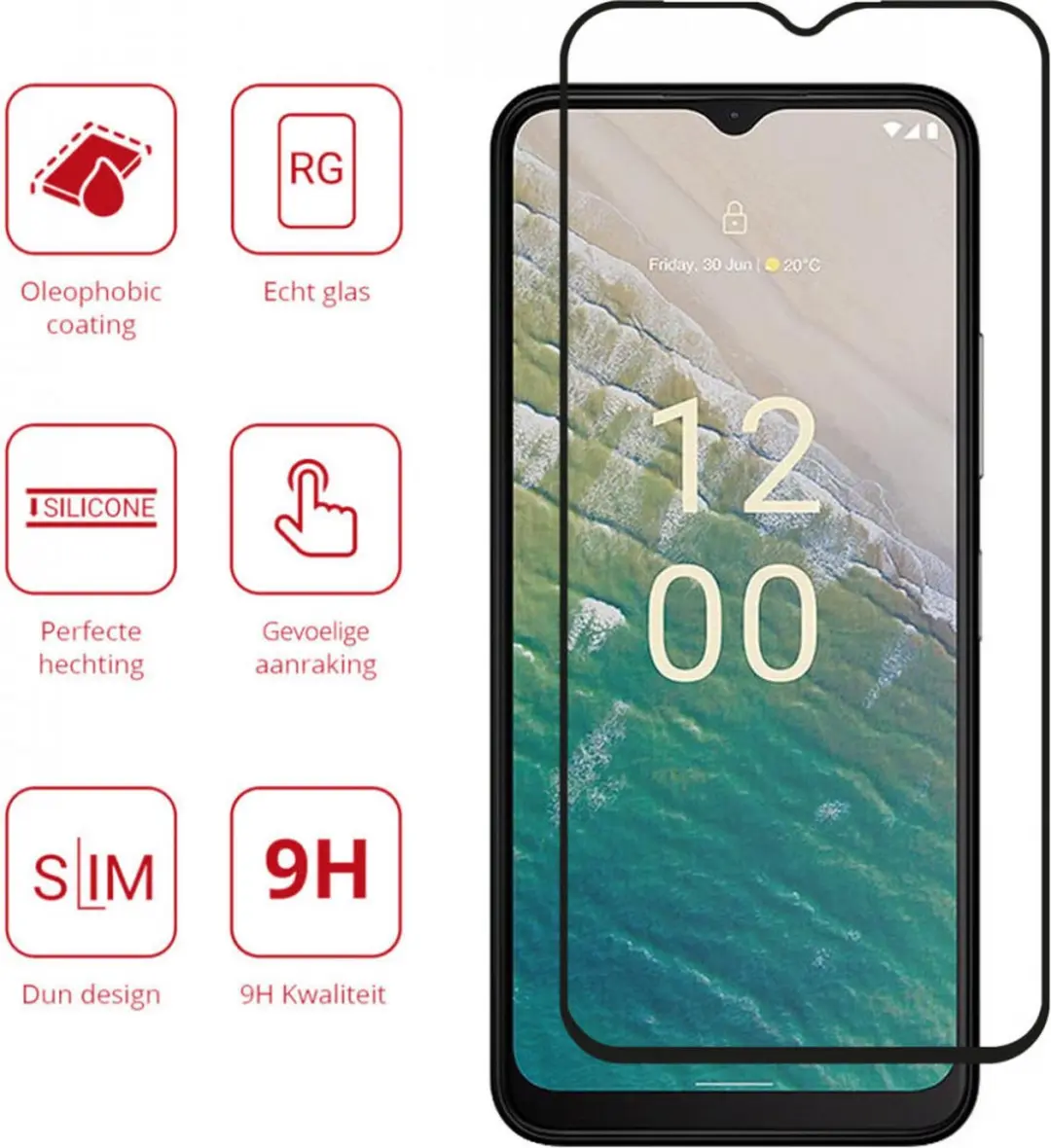 Rosso 9H Tempered Glass Screen Protector Nokia C32 - 1 Stuk