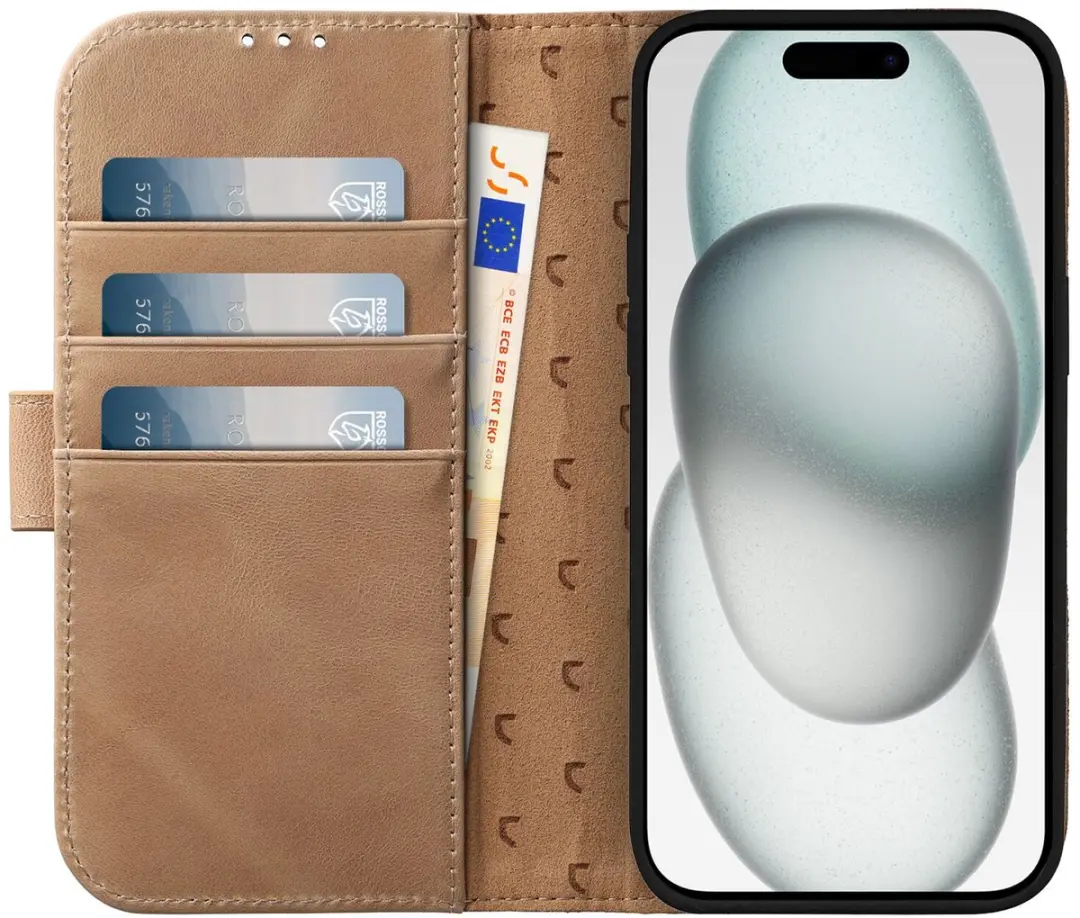 Rosso Elite 173765 Hoesje iPhone 14 - Echt Leer Lichtbruin - 3 Pasjes