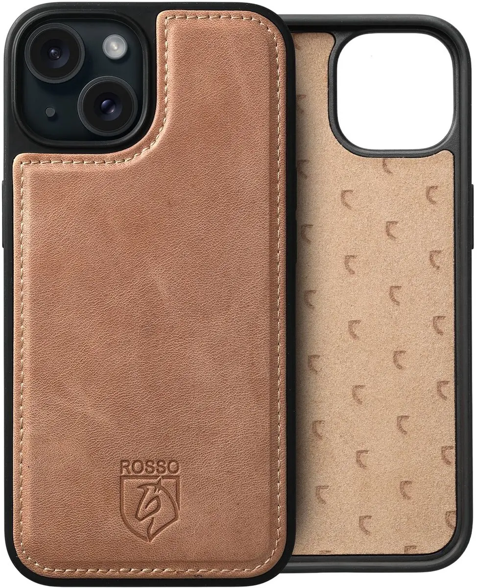 Rosso Elite 173765 Hoesje iPhone 14 - Echt Leer Lichtbruin - 3 Pasjes - afbeelding 6 van 6