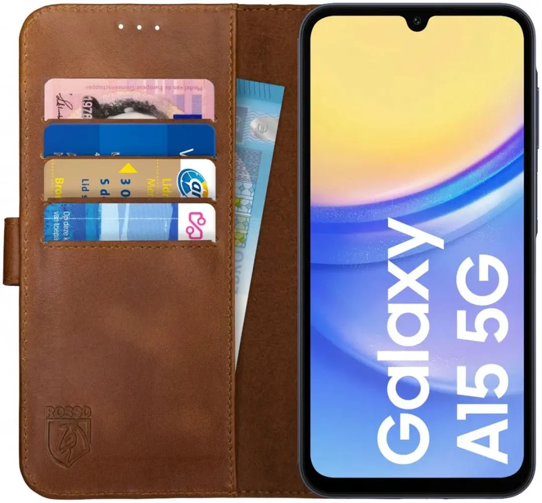 Rosso Deluxe Echt Leer Book Case Hoesje Geschikt voor Samsung Galaxy A15